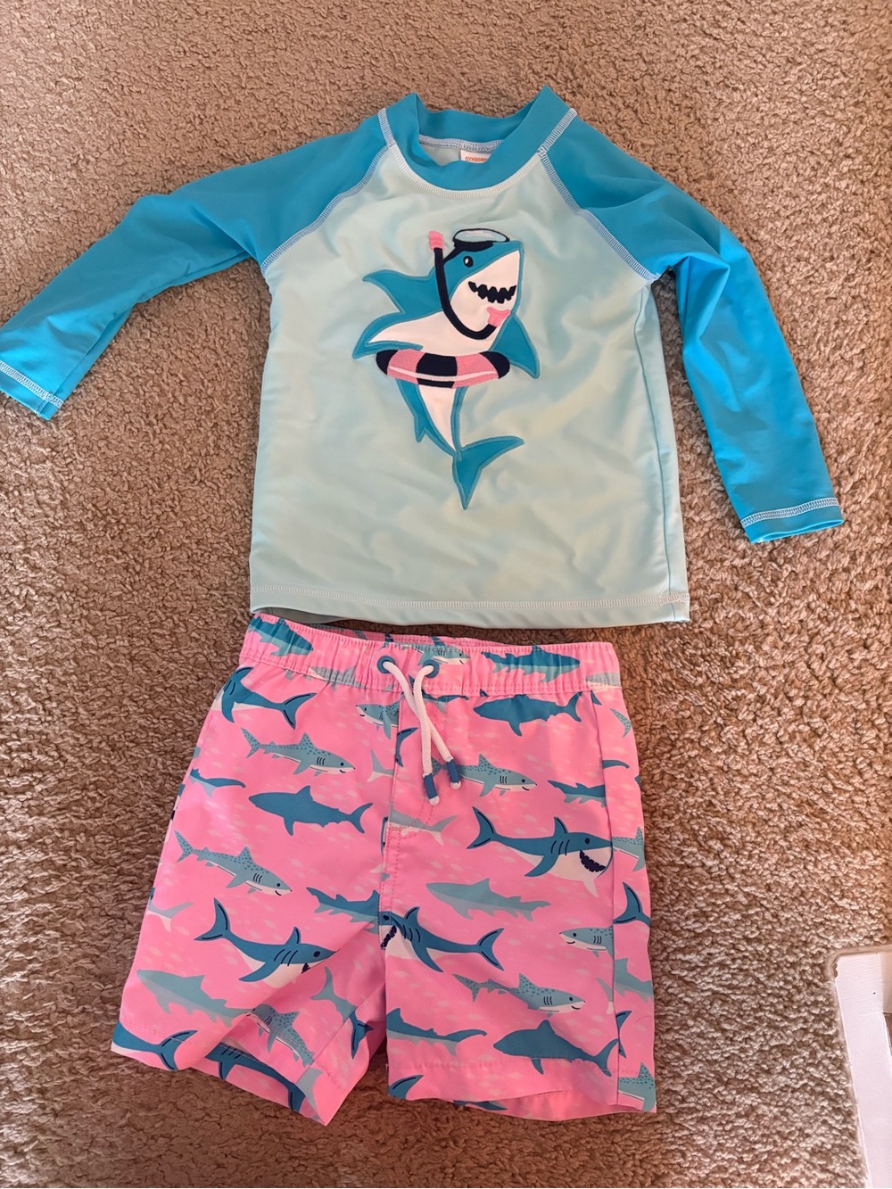 Gymboree Blue & Pink Shark Swim Rashguard Set